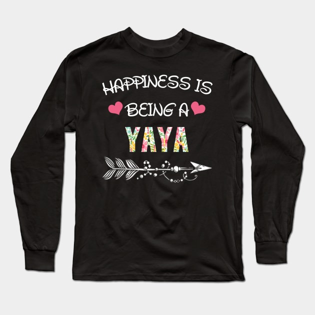 Happiness is being Yaya floral gift Long Sleeve T-Shirt by DoorTees